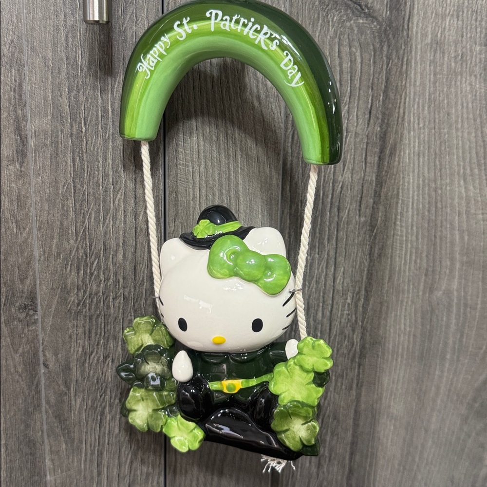 Blue Sky Clayworks Hello Kitty Happy St Patrick's Day Ceramic Garden Swinger